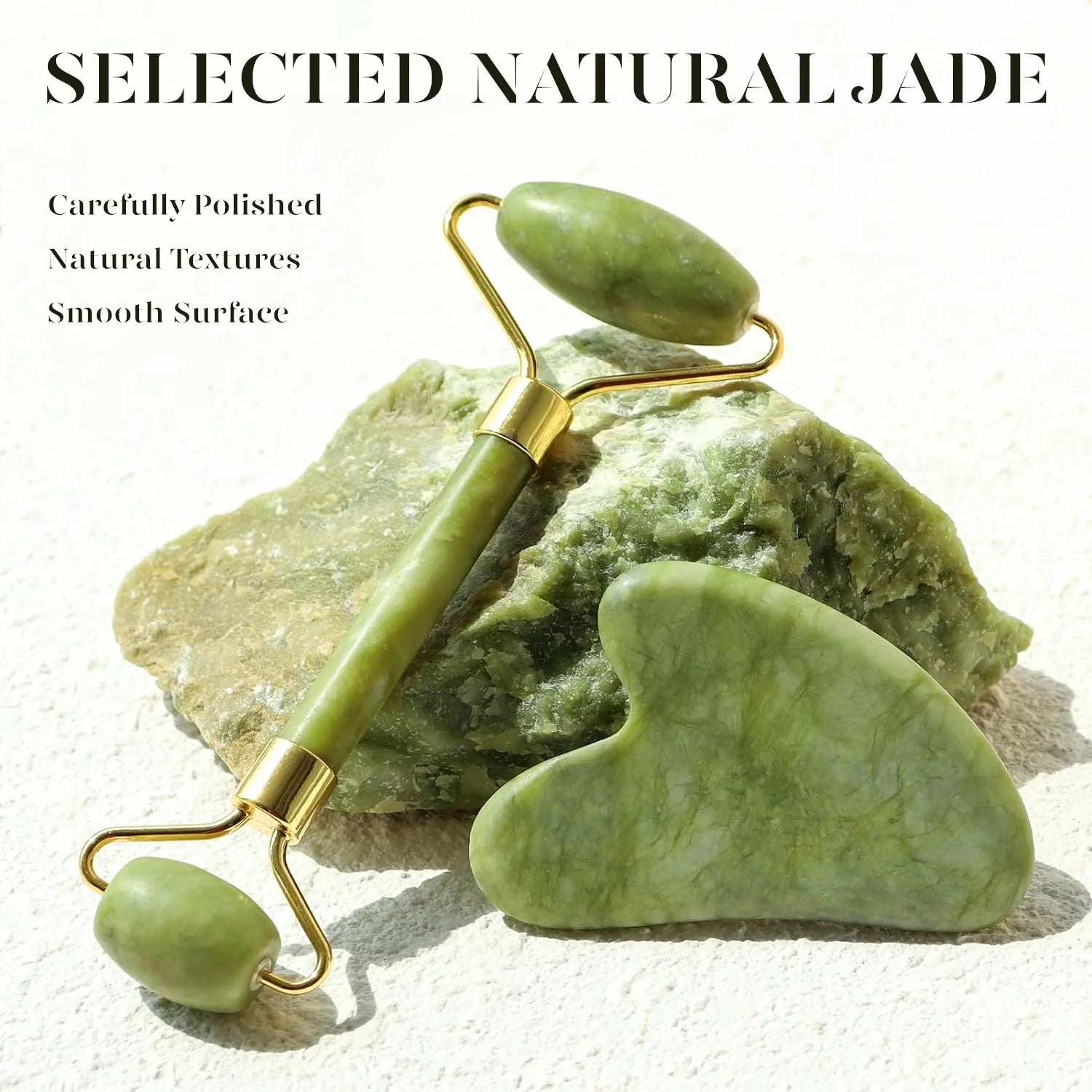 Jade Roller & Gua Sha, Natural Jade Face Roller Gua Sha Tool Facial Skin Care Supplies, Green